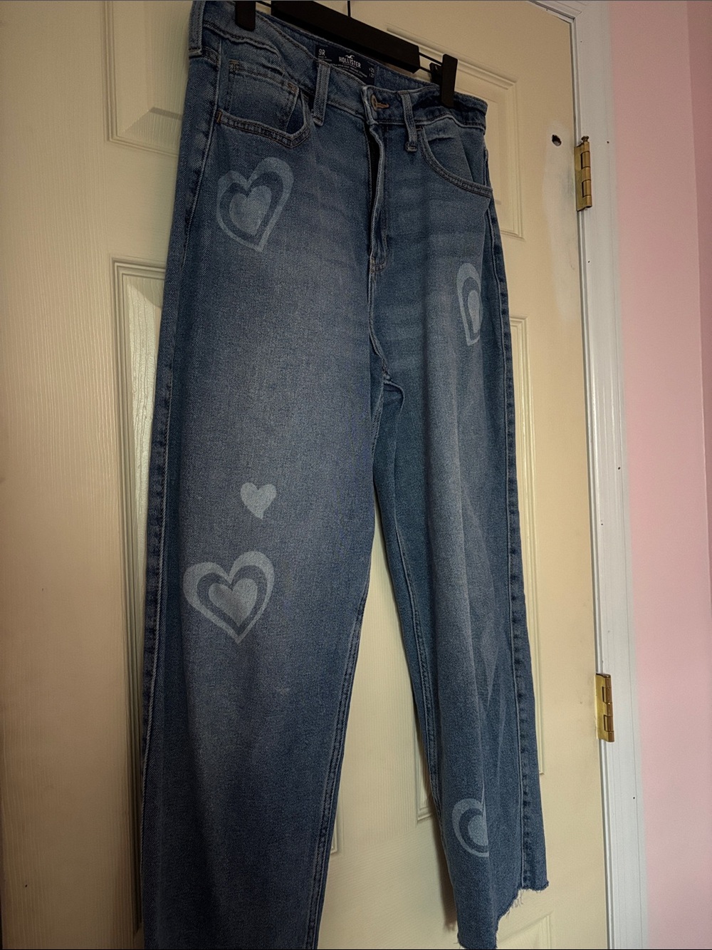 Hollister Medium Blue Straight-Leg Jeans with Heart Print